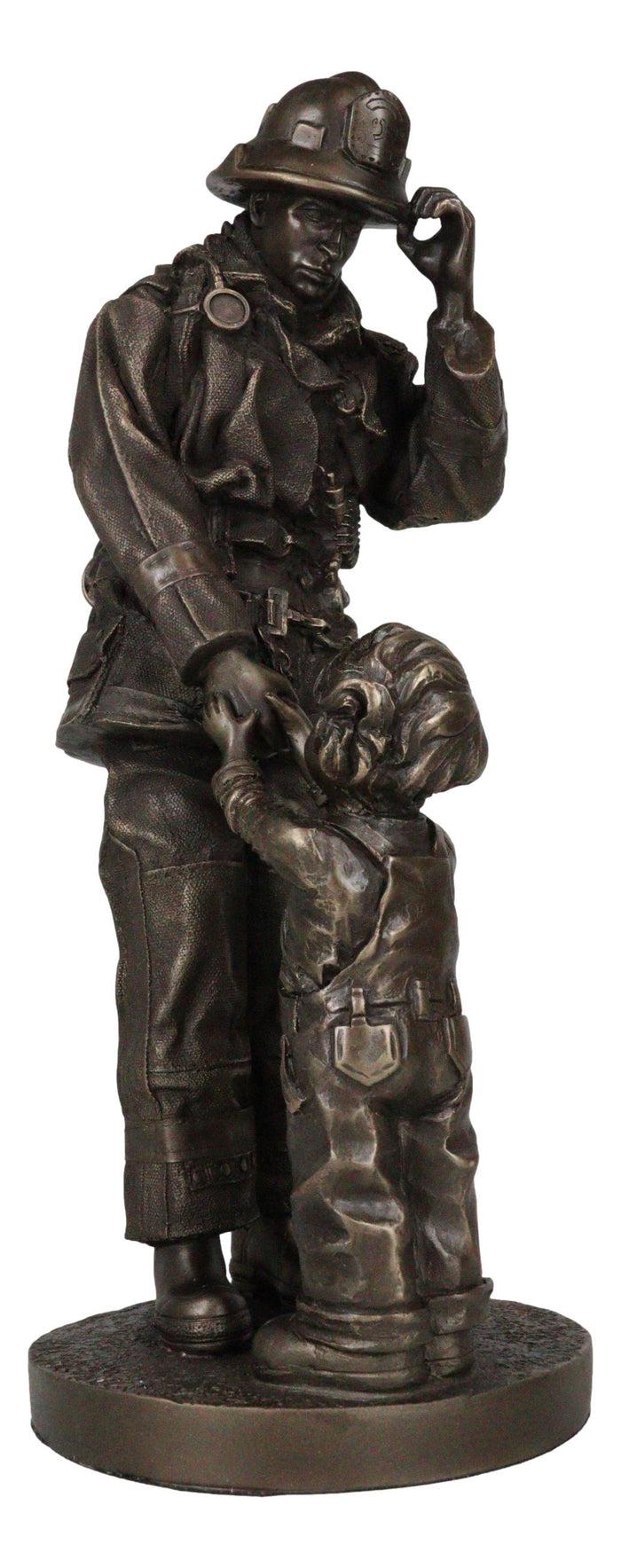 Civil Servant Fire Fighter Large Child Shaking Hands And Thanking Fireman Statue