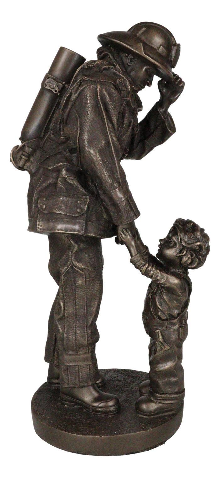 Civil Servant Fire Fighter Large Child Shaking Hands And Thanking Fireman Statue