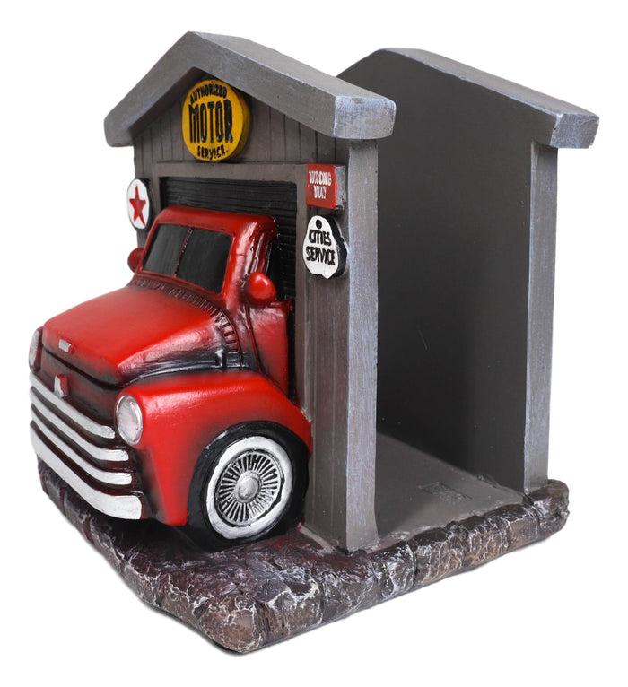 Classic Vintage Red Pickup Truck In Garage Shop Paper Napkin Holder Figurine