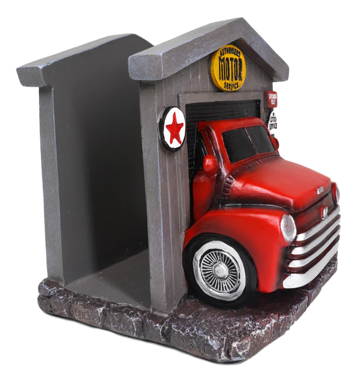 Classic Vintage Red Pickup Truck In Garage Shop Paper Napkin Holder Figurine