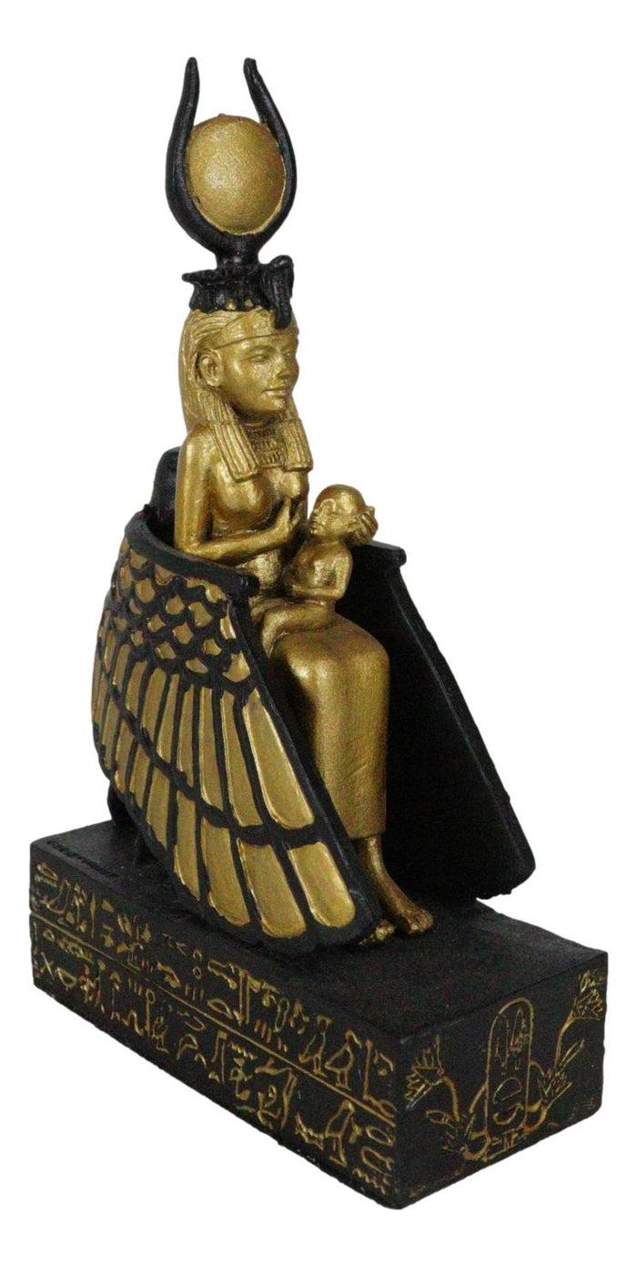 Classical Egyptian Golden Goddess Iset Isis Ra Nursing Horus Baby Figurine