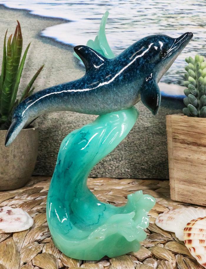 Coastal Marine Ocean Playful Bottlenose Dolphin Gliding Over Sea Waves Figurine