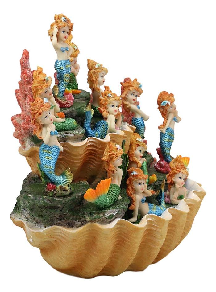 Colorful 2 Tier Golden Giant Clam Shells LED Display Stand With 12 Mini Mergirls