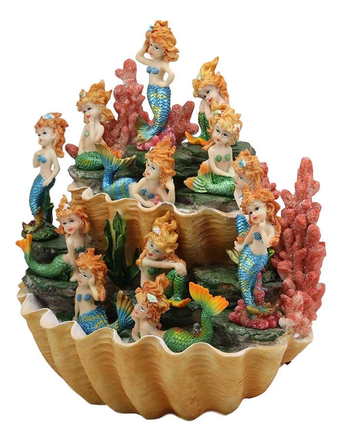 Colorful 2 Tier Golden Giant Clam Shells LED Display Stand With 12 Mini Mergirls