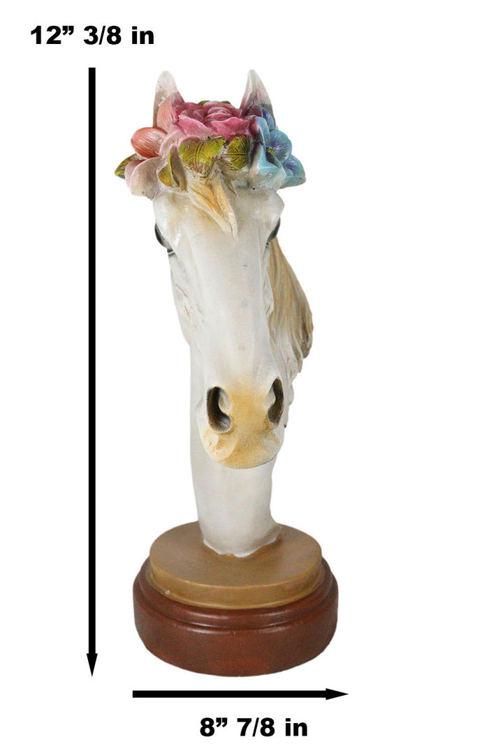 Colorful Dainty White Fine Stallion Horse Bust Floral Succulents Crown Figurine