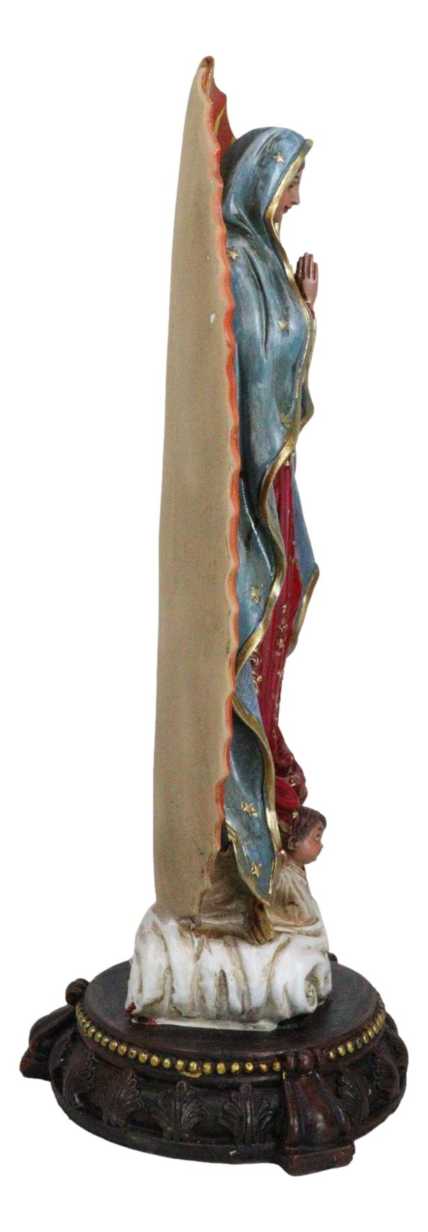 Colorful Devotional Blessed Virgin Our Lady Of Guadalupe Statue With Ornate Base