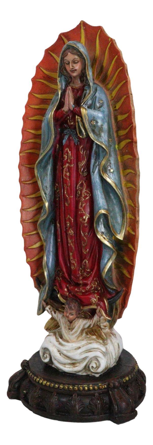 Colorful Devotional Blessed Virgin Our Lady Of Guadalupe Statue With Ornate Base