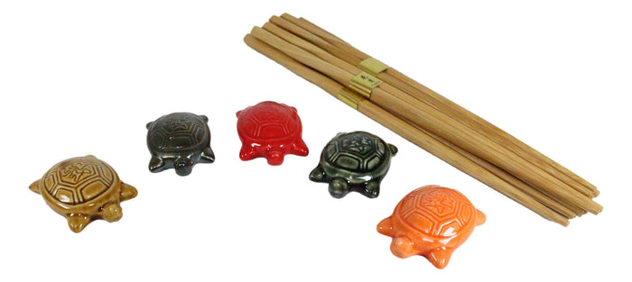 Colorful Fortune Turtles Tortoises Set Of 5 Chopsticks And Flatware Holder Rests