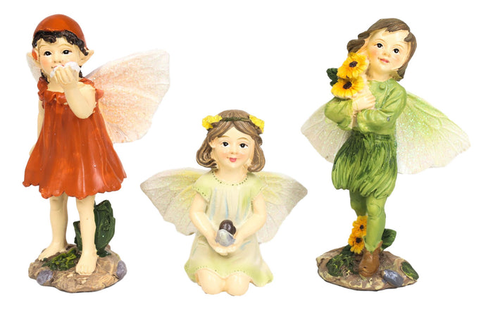 Colorful Gardening Sunflower Girl Fairies Set Of 3 Fairy Garden Mini Figurines