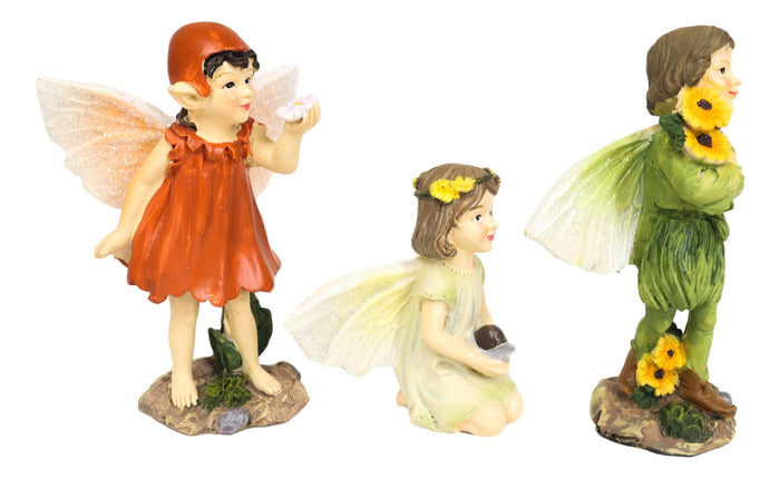Colorful Gardening Sunflower Girl Fairies Set Of 3 Fairy Garden Mini Figurines