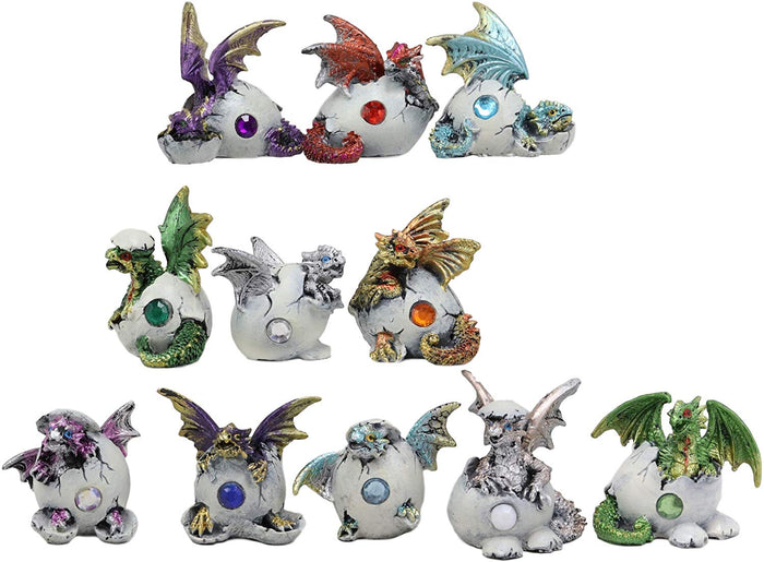 Colorful Miniature 12 Month Birthstone Dragons In Gemstone Eggs Figurine Set