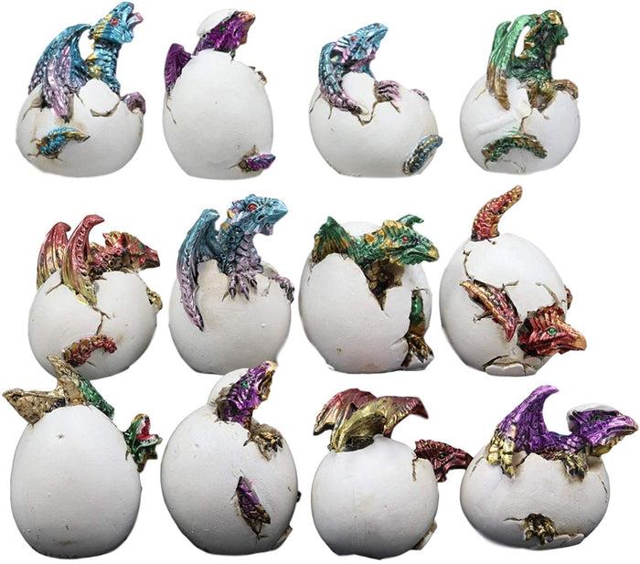 Colorful Miniature Wyrmling Dragons In Eggs Figurine Set Of 12 Dragon Hatchlings