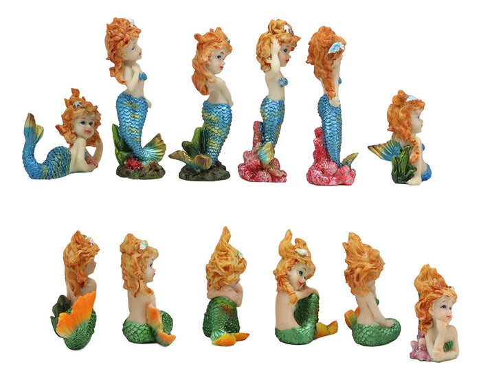 Colorful Nautical Ocean Coral Reef Mermaid Mergirls Miniature Figurine Set Of 12