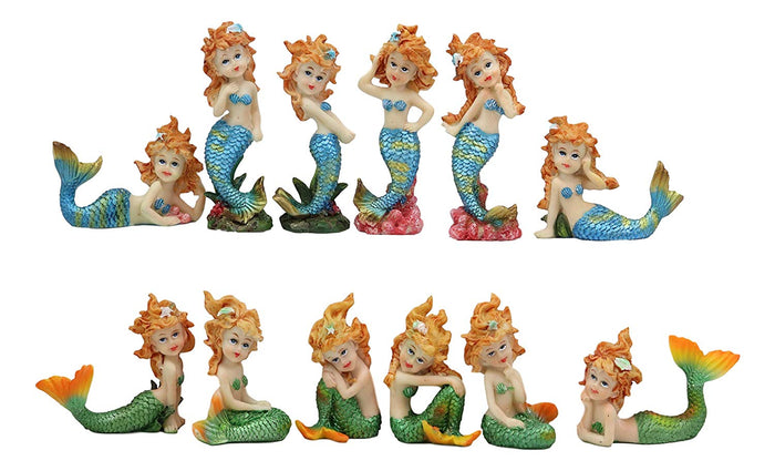 Colorful Nautical Ocean Coral Reef Mermaid Mergirls Miniature Figurine Set Of 12