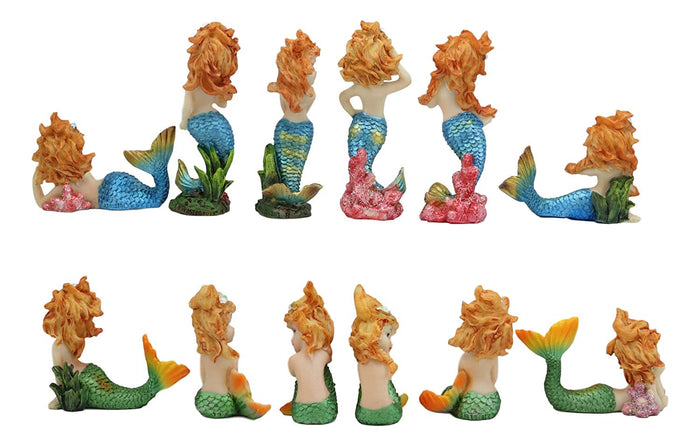 Colorful Nautical Ocean Coral Reef Mermaid Mergirls Miniature Figurine Set Of 12