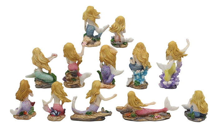 Colorful Nautical Ocean Coral Reef Siren Mermaids Miniature Figurine Set Of 12