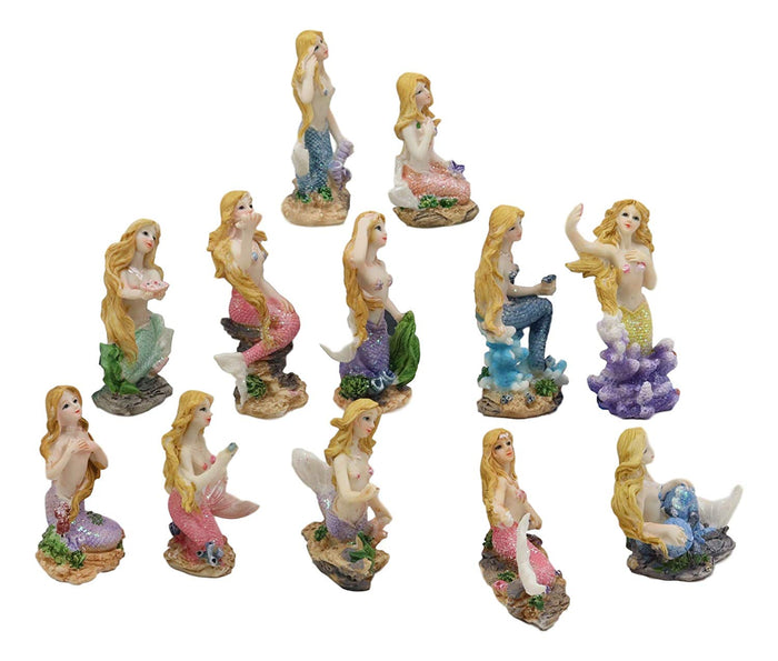 Colorful Nautical Ocean Coral Reef Siren Mermaids Miniature Figurine Set Of 12