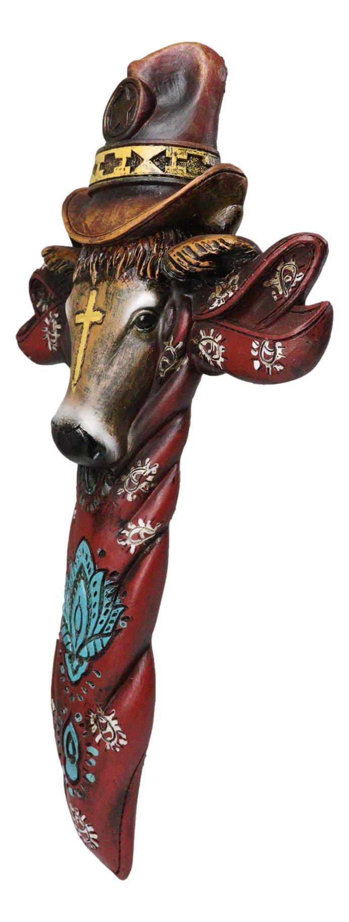 Colorful Southwestern Cowboy Bull With Sheriff Hat And Floral Design Wall Cross