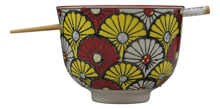 Colorful Spring Sunflowers Porcelain Ramen Soup Rice Bowl With Chopsticks Set