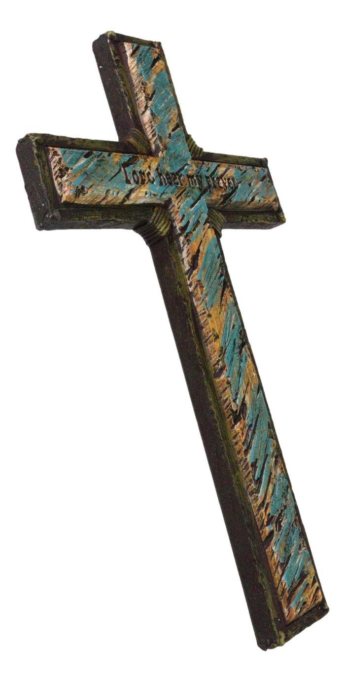 Colorful Turquoise Sunset Lord Hear My Prayer Wall Cross Plaque Figurine 12"H