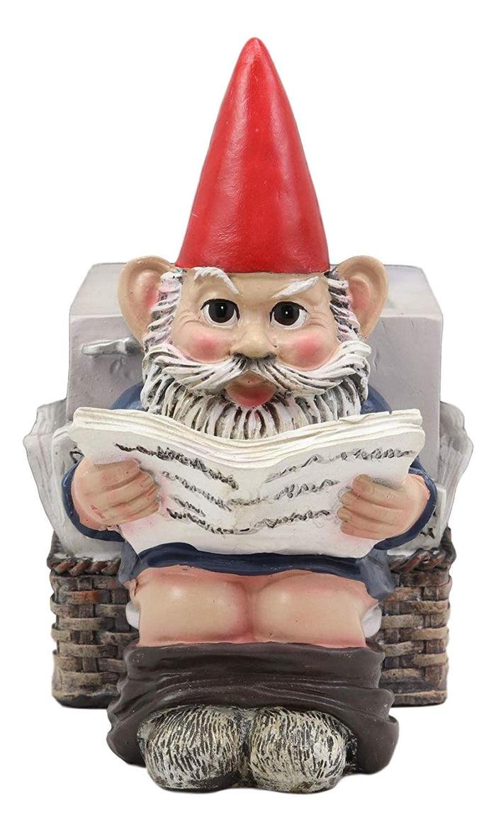 Constipated Mr Gnome With Pants Down By Toilet Bowl Stationery Holder Figurine