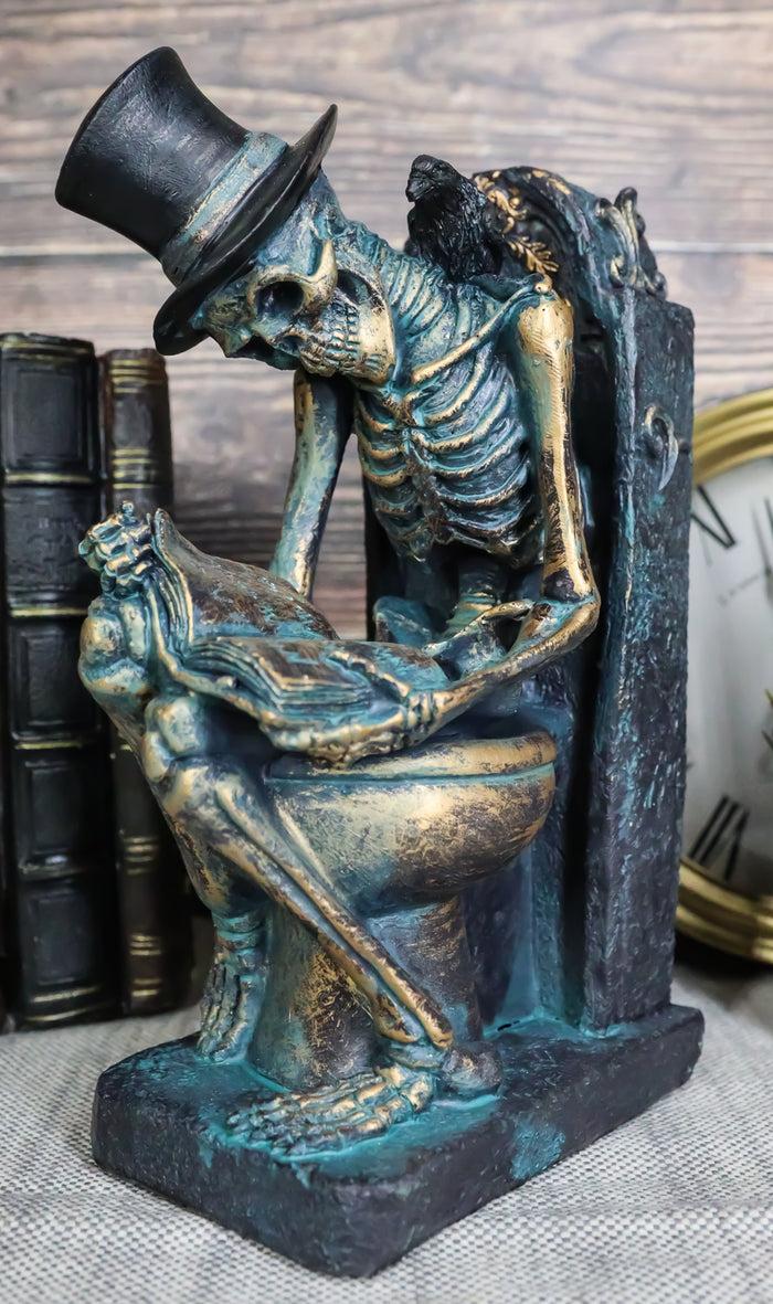 Constipated Skeleton With Raven On Graveyard Toilet Bowl Reading Book Figurine