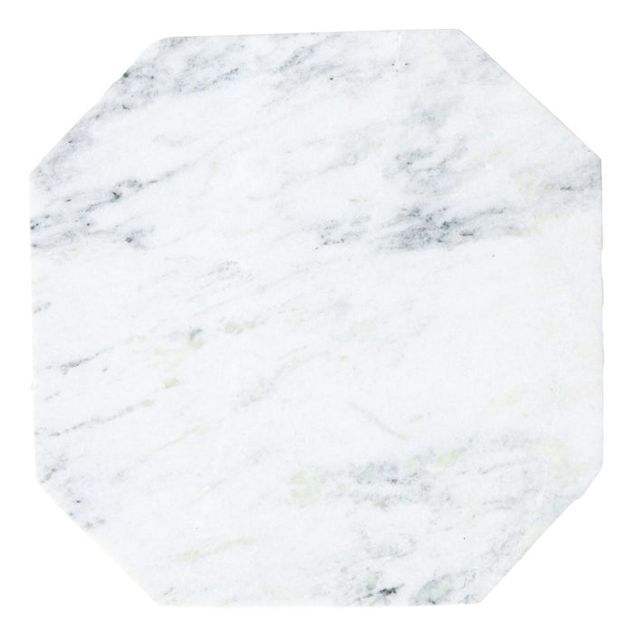 Contemporary Brushed Gold Metal With Natural Marble Top Octagonal Side Table