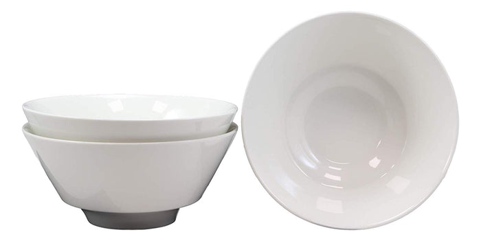 Contemporary Large White Porcelain Trapezoid Round Bowls 44oz 8.5"Dia Set Of 3