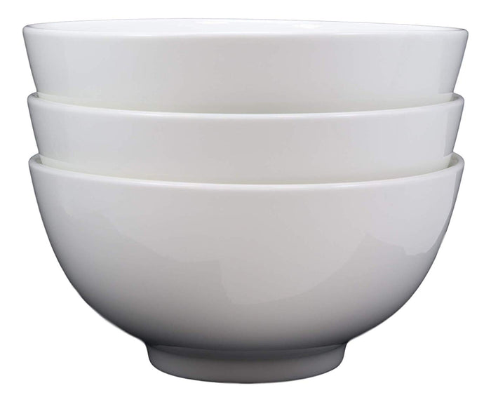 Contemporary White Porcelain Large Ramen Pho Udon Soup Bowls 48oz 8.25"D (Set 3)