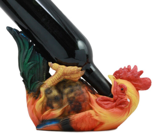 Cottage Farm Alpha Rooster Chicken Wine Holder Statue Animal Farm Kitchen Decor