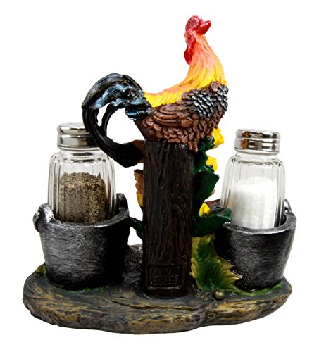 Country Rooster Hen And Chicks Family Salt And Pepper Shakers Holder Set 7"H