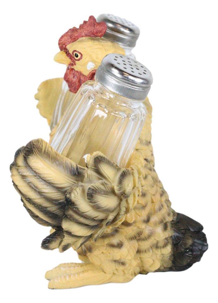 Country Rustic Barnyard Chicken Hen W/ Open Wings Salt And Pepper Shakers Holder