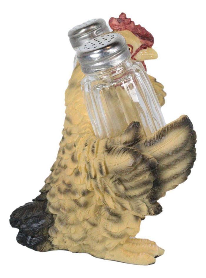 Country Rustic Barnyard Chicken Hen W/ Open Wings Salt And Pepper Shakers Holder