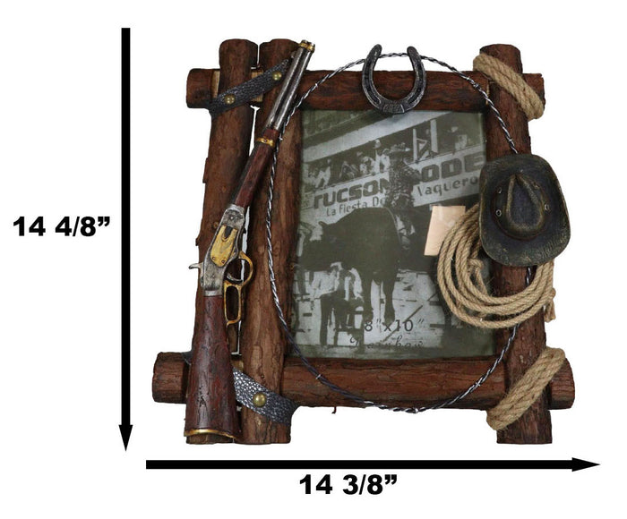 Country Rustic Cowboy Shotgun Ropes Hat Horseshoe Barnwood Picture Frame 8x10