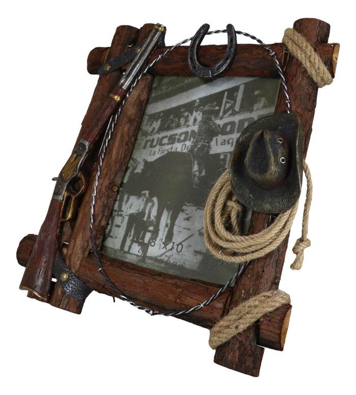 Country Rustic Cowboy Shotgun Ropes Hat Horseshoe Barnwood Picture Frame 8x10