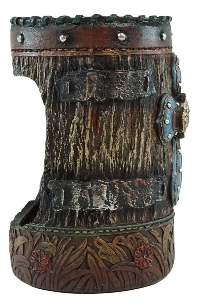 Country Rustic Western Blue Cross W/ Concho Toilet Brush And Sanitary Holder Set
