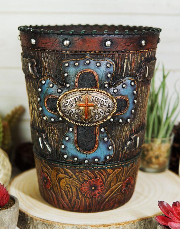 Country Rustic Western Floral Blue Cross With Concho 6 Piece Bathroom Vanity Set