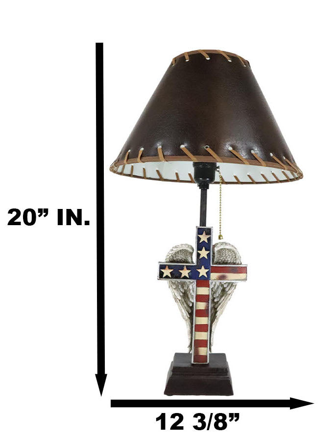 Country Rustic Western Old Faithful American Flag Silver Angel Wings Table Lamp