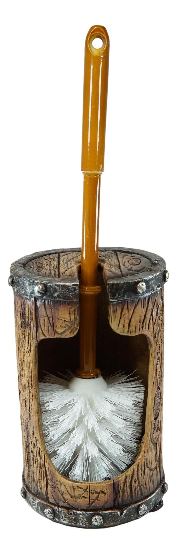 Country Rustic Western Silver Scroll Cross Faux Wood Toilet Brush And Holder Set