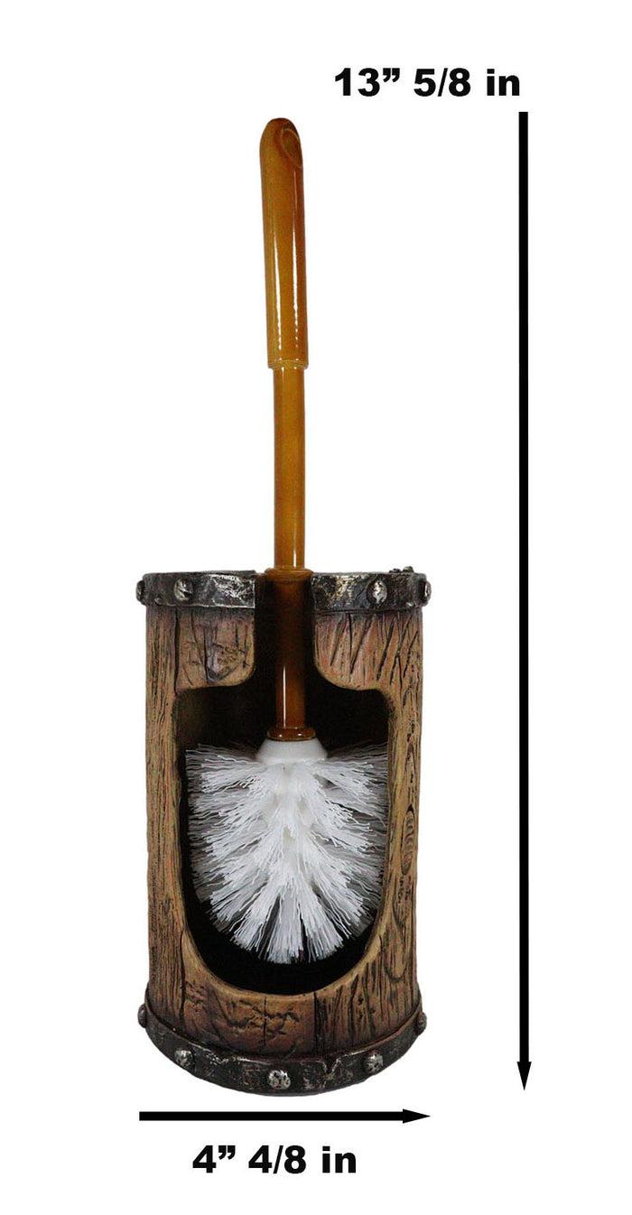 Country Rustic Western Silver Scroll Cross Faux Wood Toilet Brush And Holder Set