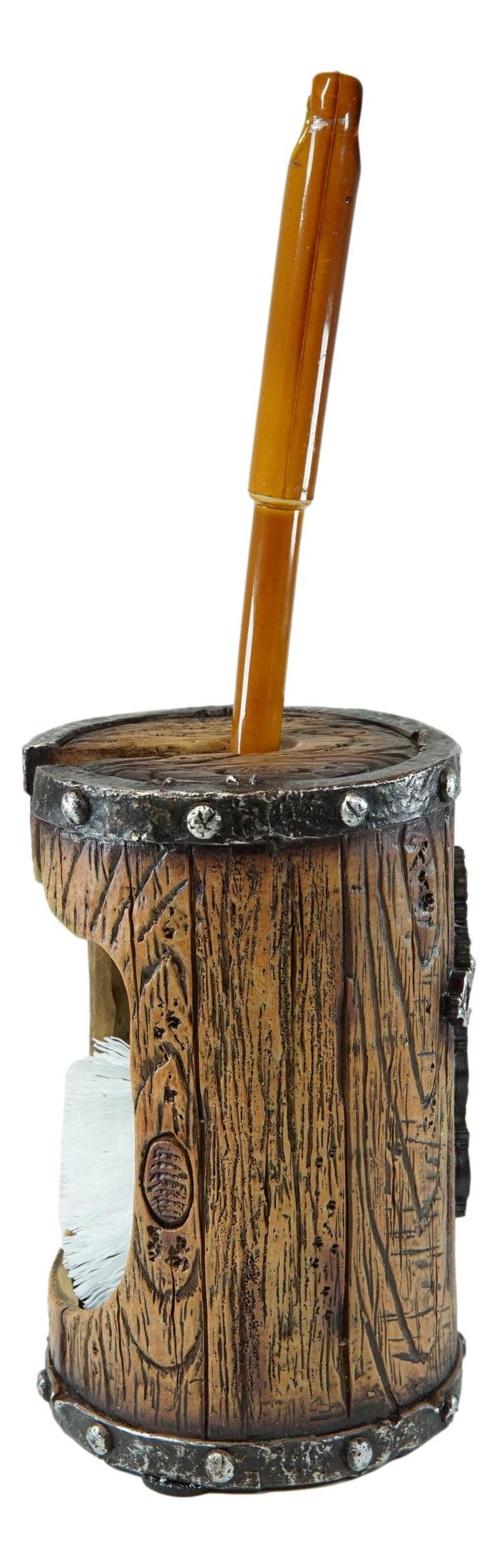 Country Rustic Western Silver Scroll Cross Faux Wood Toilet Brush And Holder Set