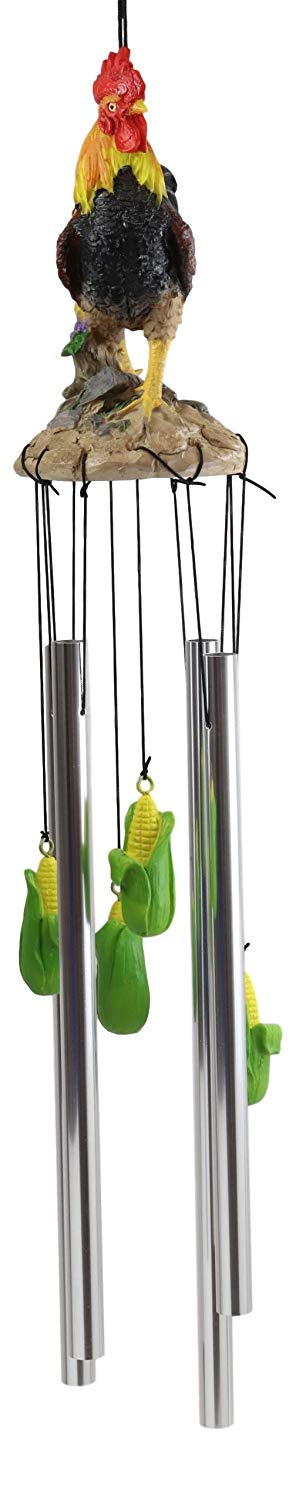Country Western Farm Morning Crop Patrol Rooster Chicken Figurine Wind Chime