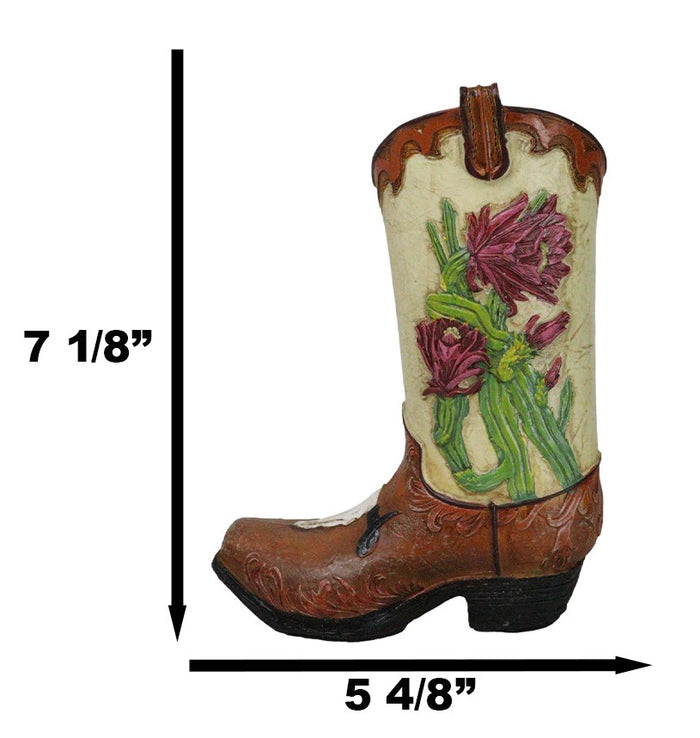 Country Western Texas Longhorn Cow Skull With Rose Cactus Cowboy Boot Money Bank