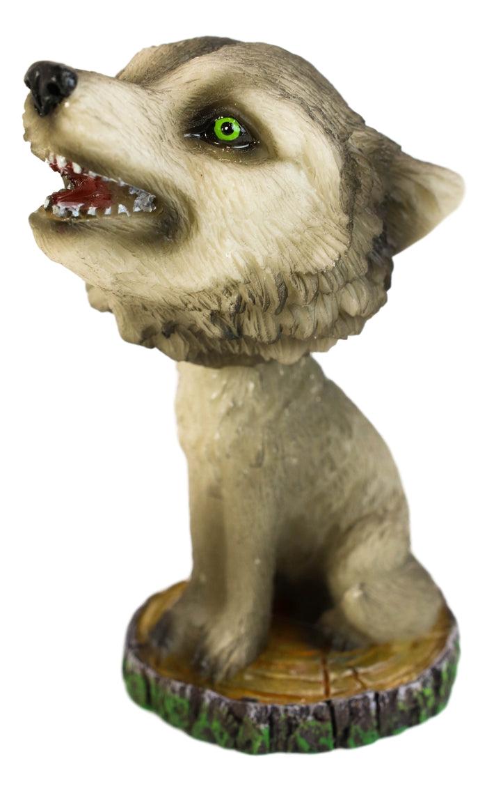 Cries Of The Night Howling Gray Wolf With Green Eyes Bobblehead Figurine 3.75" H