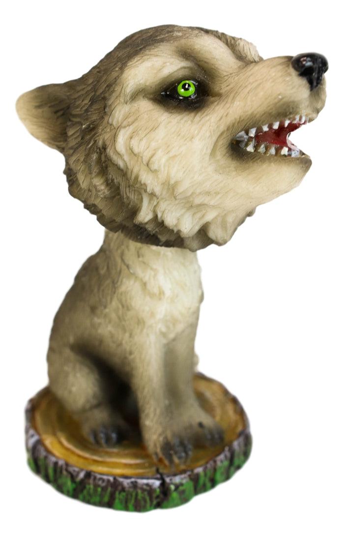 Cries Of The Night Howling Gray Wolf With Green Eyes Bobblehead Figurine 3.75" H