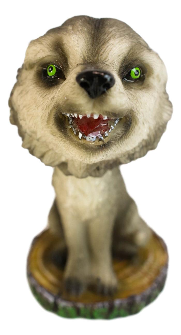 Cries Of The Night Howling Gray Wolf With Green Eyes Bobblehead Figurine 3.75" H