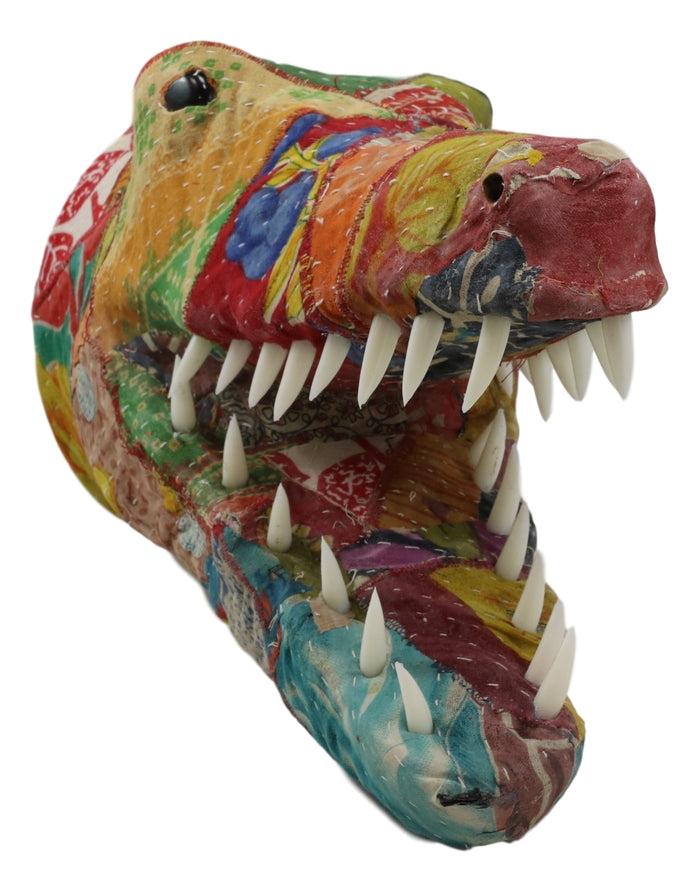 Crocodile Alligator Hand Crafted Paper Mache In Sari Fabric Wall Head Decor