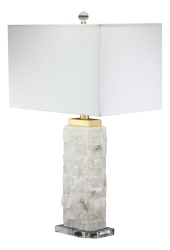 Crystalline Marble Pillar Contemporary Table Lamp With Rectangular Linen Shade