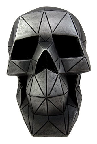 Cyborg Geometric Vector Matrix Polygon Silver Skull Decorative Figurine 6.75"L