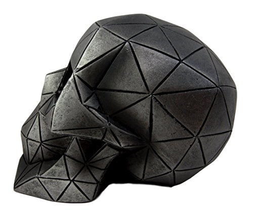 Cyborg Geometric Vector Matrix Polygon Silver Skull Decorative Figurine 6.75"L